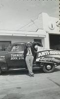  Perry Woodson Turner in front of his Service Station in Corona, CA.